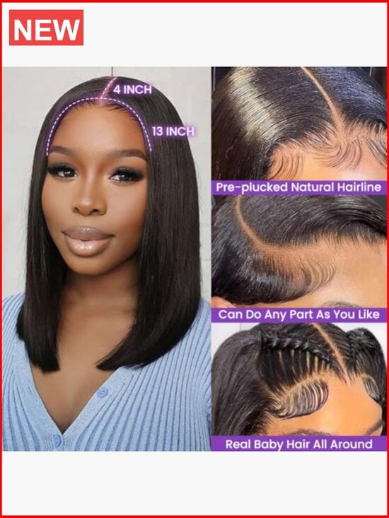 13x4 Lace Front Bob Wig Human Hair 150% Density HD Lace Glueless main image 6
